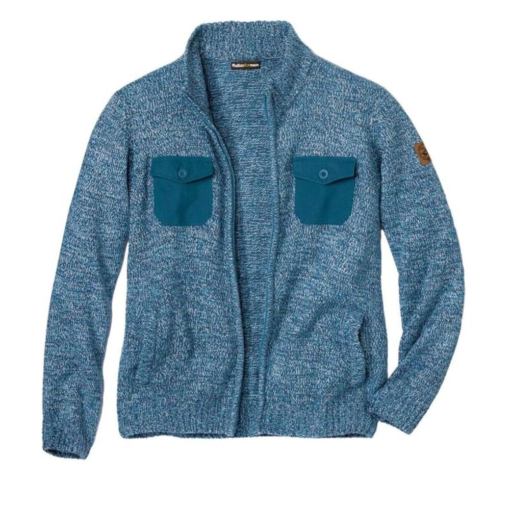 Atlas For Men Mens Knitted Full Zip Jacket / Pigeon Blue
